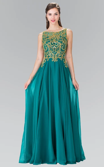 A-Line Bateau Sleeveless Chiffon Zipper Dress With Beading And Pleats