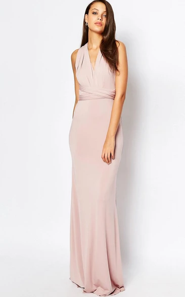 Sheath Ruched V-Neck Sleeveless Chiffon Bridesmaid Dress With Straps