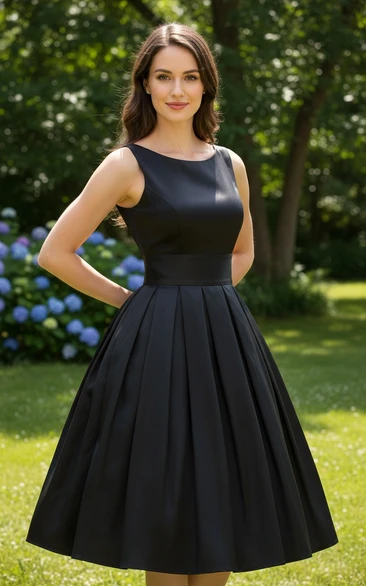 Simple Pleated Knee-Length Frock