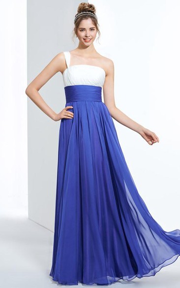 A-Line One-Shoulder Pleats Long Prom Dress