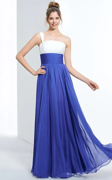 A-Line One-Shoulder Pleats Long Prom Dress