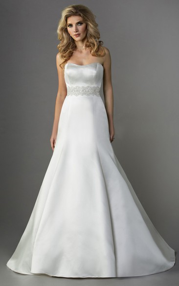 Strapless Satin Trumpet Gown With Beadings And Bow Tie