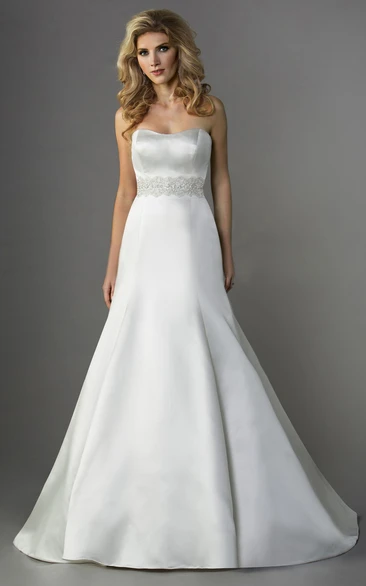 Strapless Satin Trumpet Gown With Beadings And Bow Tie