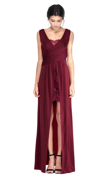 Floor-Length Sleeveless V-Neck Draped Chiffon Bridesmaid Dress