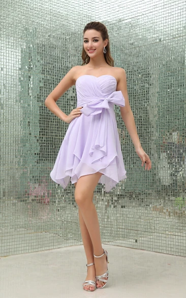 Sweetheart Chiffon Short Criss-Cross Draping and Dress With Bow