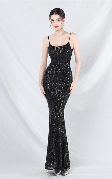 High-End Iridescent Sequined Suspender Evening Dress