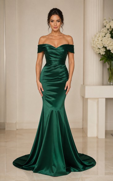 Dark Green Off-the-shoulder Mermaid Prom Gown