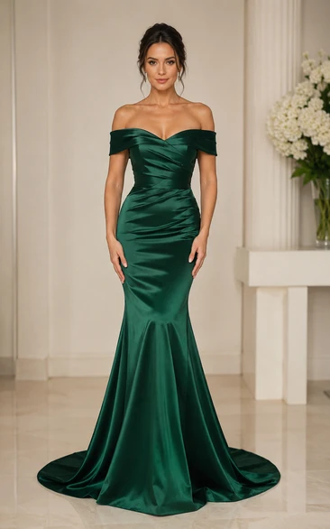 Dark Green Off-the-shoulder Mermaid Prom Gown