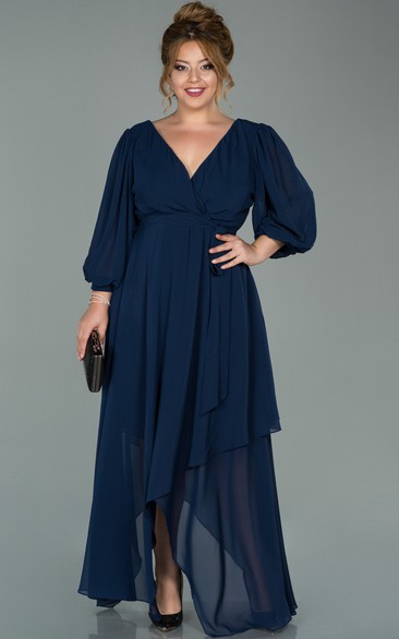 V-neck Half-sleeve Chiffon Empire Petal A-line Formal Plus Size Dress ...