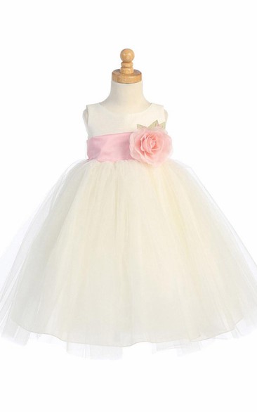Tea-Length Tiered Tulle Flower Girl Dress