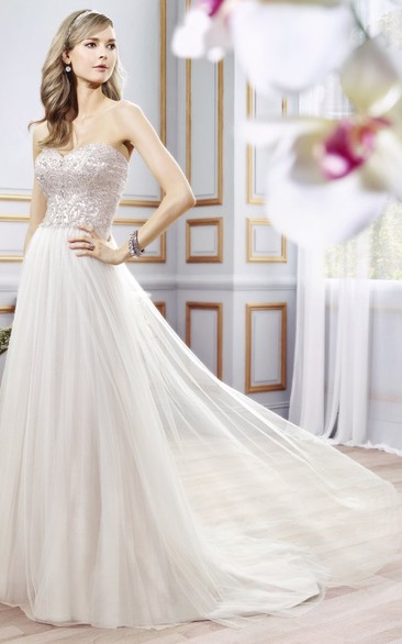 Sheath Pleated Sweetheart Tulle Wedding Dress With Beading