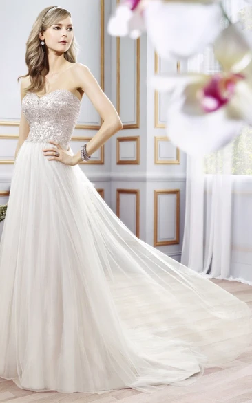 Sheath Pleated Sweetheart Tulle Wedding Dress With Beading