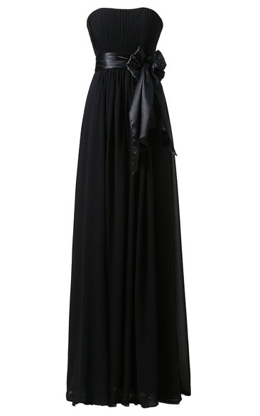 Strapless A-line Chiffon Gown With Bow Tie