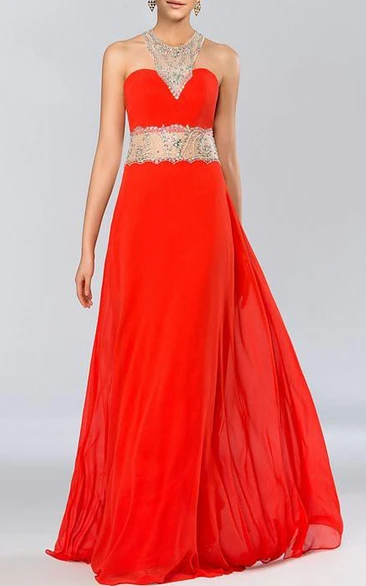 Classy Jewel Beading Floor Length Prom Dress