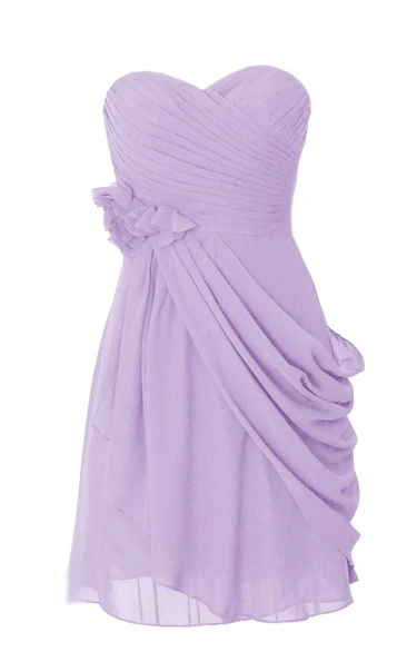 Strapless Sweetheart Drapped Short Dress With Flowers