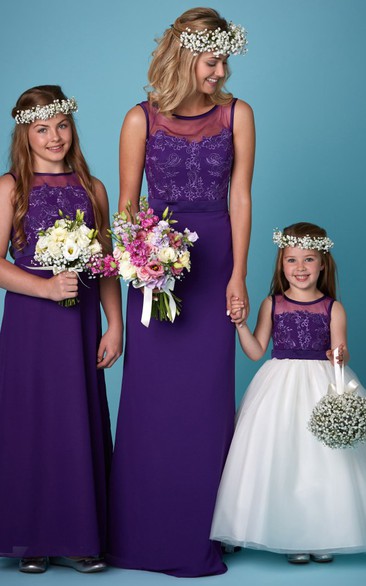 Sleeveless Scoop Neck Appliqued Chiffon Bridesmaid Dress