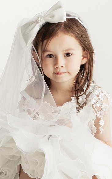 Flower Girl Wedding Tulle Veil With Beaded Bow