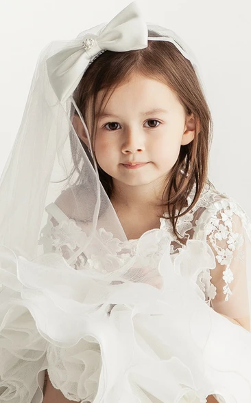 Flower Girl Wedding Tulle Veil With Beaded Bow