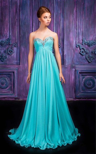 A-line Floor-length Sweetheart Sleeveless Chiffon Zipper Dress