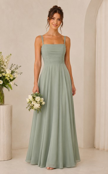 Sage Square Neck A-Line Chiffon Bridesmaid Dress