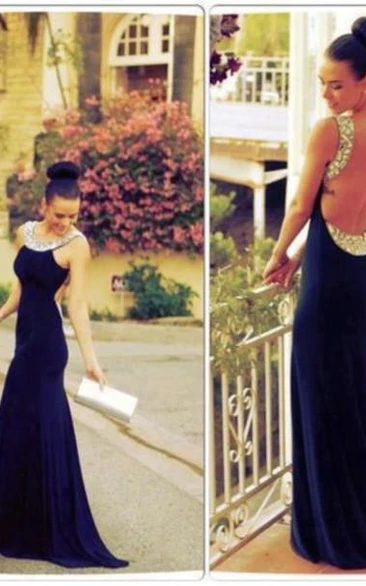 Mermaid Scoop Sleeveless Chiffon Beading Sweep Train Dresses