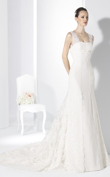 Sheath Floor-Length Sleeveless Appliqued Lace Wedding Dress