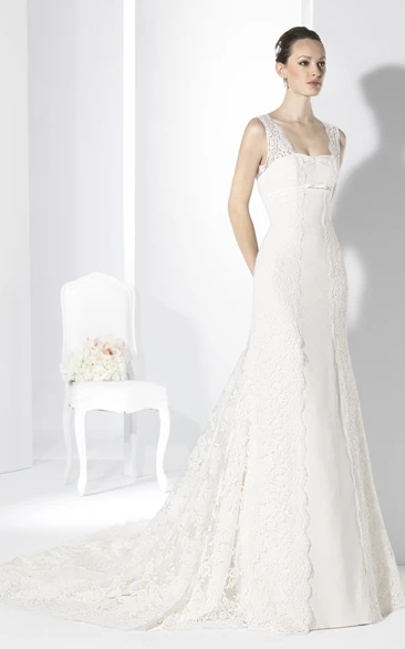 Sheath Floor-Length Sleeveless Appliqued Lace Wedding Dress