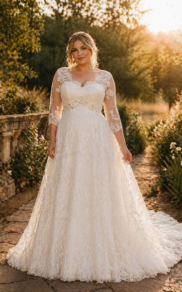 Plus Size Winter Boho Wedding Lace Dress | Full Figure Country Bridal Gown 