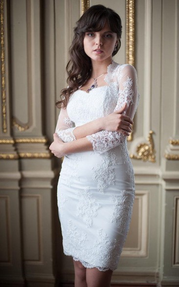 Sweetheart Lace-Up Back Short Lace Modest Wedding Dress With Appliques