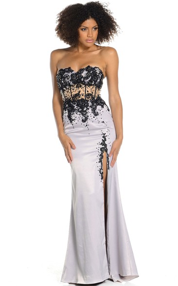 Mermaid Sweetheart Appliqued Sleeveless Maxi Prom Dress With Beading And Split Front