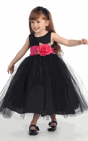 Tea-Length Tiered Tulle Flower Girl Dress