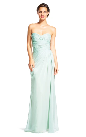 Sheath Maxi Sweetheart Sleeveless Criss-Cross Chiffon Bridesmaid Dress