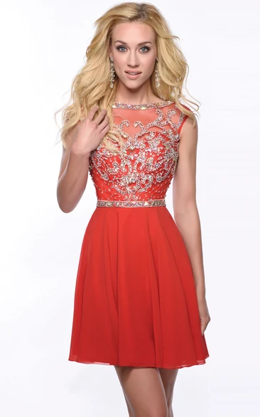 A-Line Chiffon Cap Sleeve Homecoming Dress Featuring Shimmering Bodice
