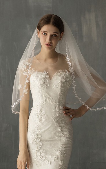 Forest Style Two Tier Elbow Veil with Leaf Edge