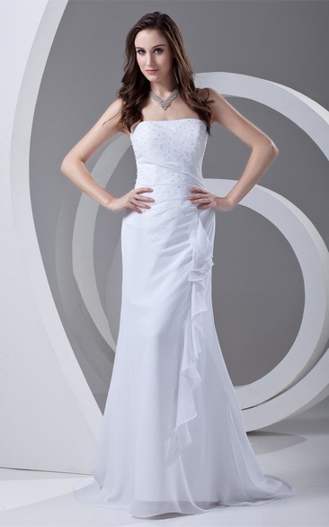 Strapless Maxi Sheath Draping and Dress With Beading