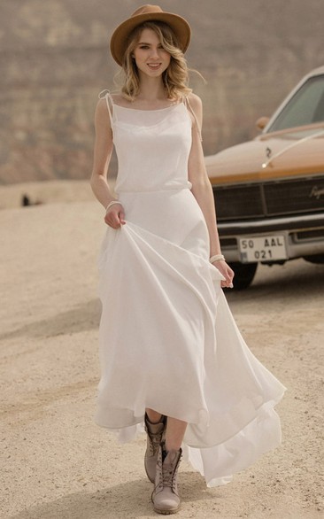 Simple Spaghetti Sheath Country Sleeveless Floor-length Wedding Dress