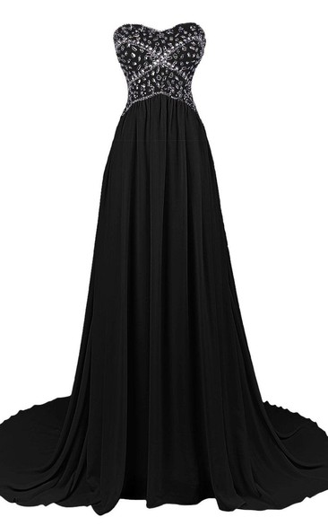 Sweetheart Chiffon Gown With Rhinestone Bodice