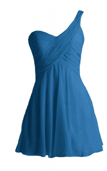 One-shoulder Asymmetrical Ruched Bodice Short Layered Chiffon Dress