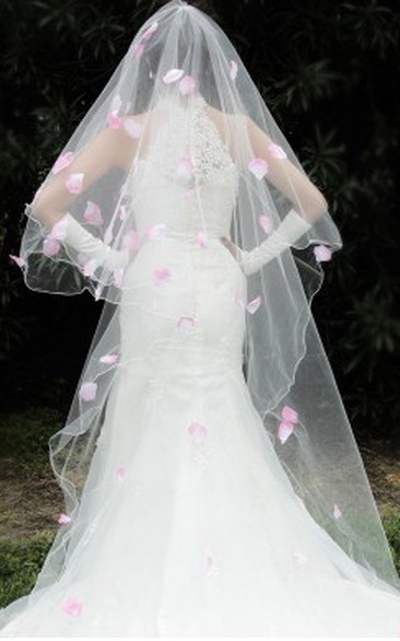  Korean Style 3 Meters Long Tailed Veil with Pink Petals