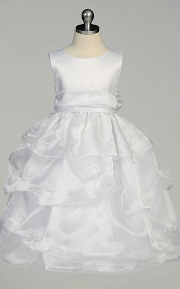Tea-Length Ruched Organza&Satin Flower Girl Dress