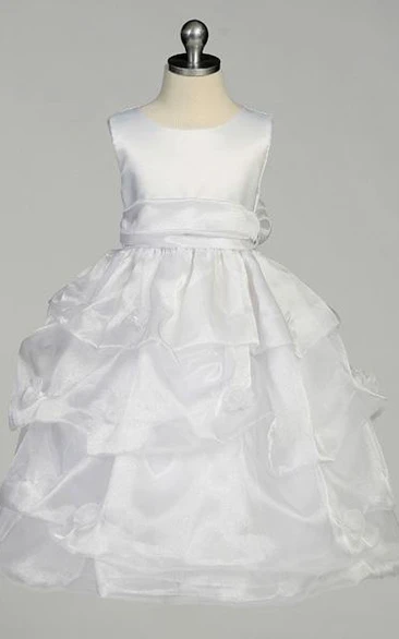 Tea-Length Ruched Organza&Satin Flower Girl Dress