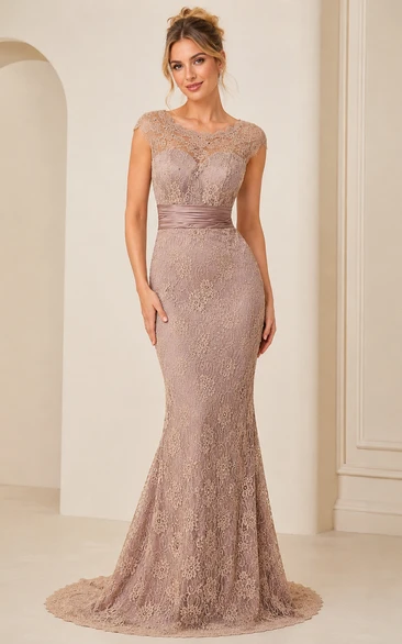 Trumpet Maxi Sleeveless Pleats Beading Lace Satin Dress