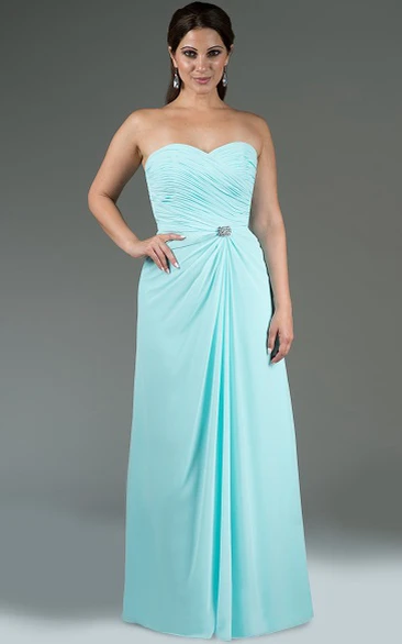 Sweetheart A-Line Chiffon Long Bridesmaid Dress With Crystal Waist