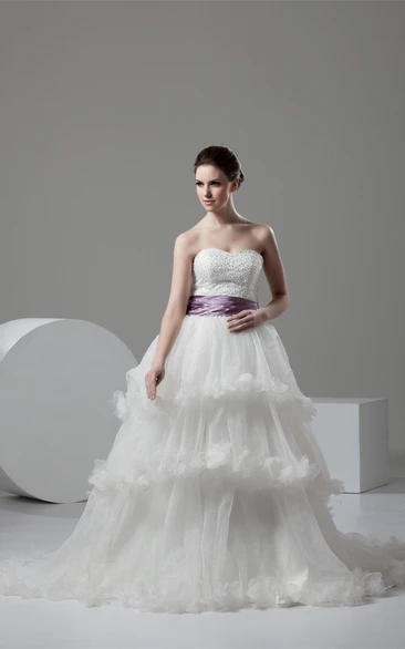 Sleeveless A-Line Tiered Ruffles and Ball-Gown With Stress