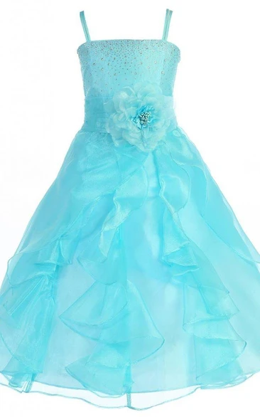 Sleeveless A-line Dress With Flower and Sequins