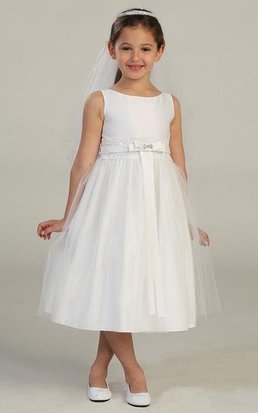 Tiered Tulle&Lace Flower Girl Dress With Broach