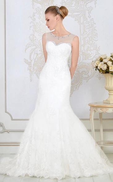Mermaid Appliqued Maxi Scoop-Neck Lace Wedding Dress