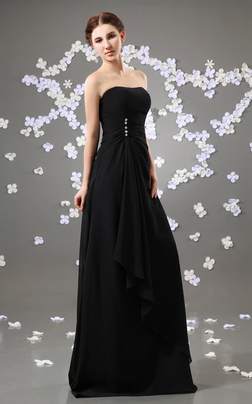 Strapless Floor-Length Chiffon Dress With Ruching