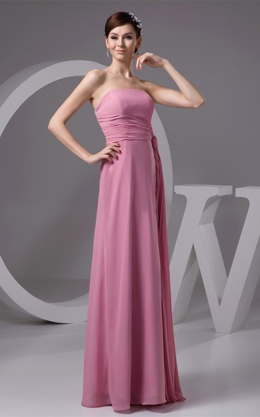 Strapless Long Chiffon Ruched Waist and Dress With Draping