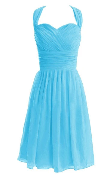Sleeveless Asymmetrical Bodice Knee-length Pleated Chiffon Dress